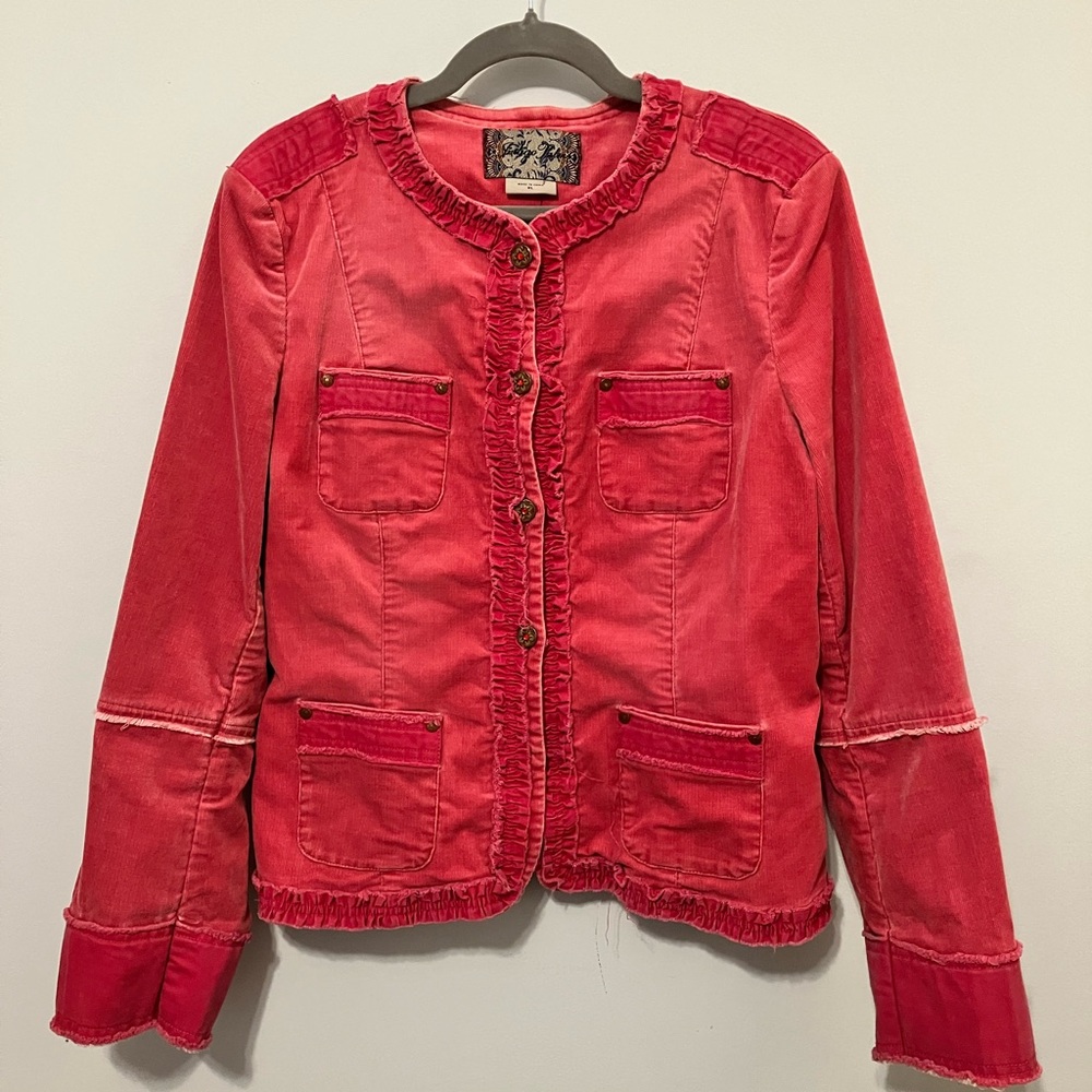 Indigo Palms Mixed Media Nantucket Red Jacket with Detailing XL